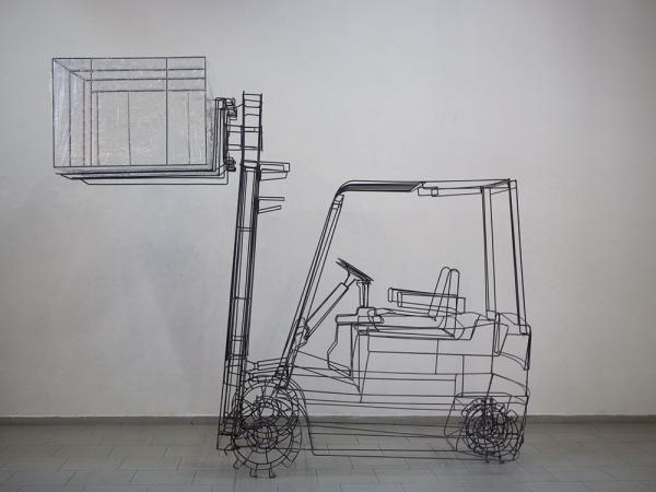 Autore-Michele-DAgostinoTitolo-Muletto-Misure-cm107x350x350-Materiale-Ferro-cellophane-Anno-2009